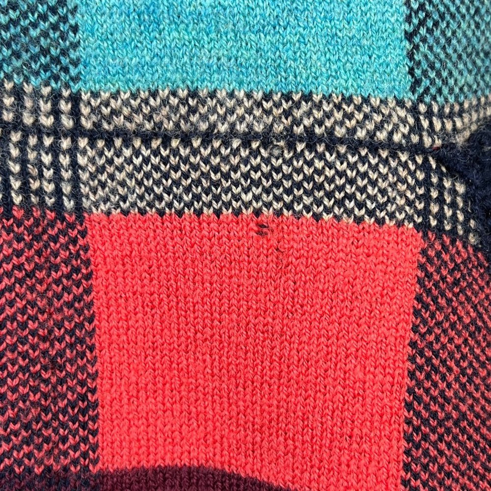 HWR Monogram Cardigan X Small Plaid Zip Up Swing Sweater Jacket Pockets Red Blue - Picture 8 of 13